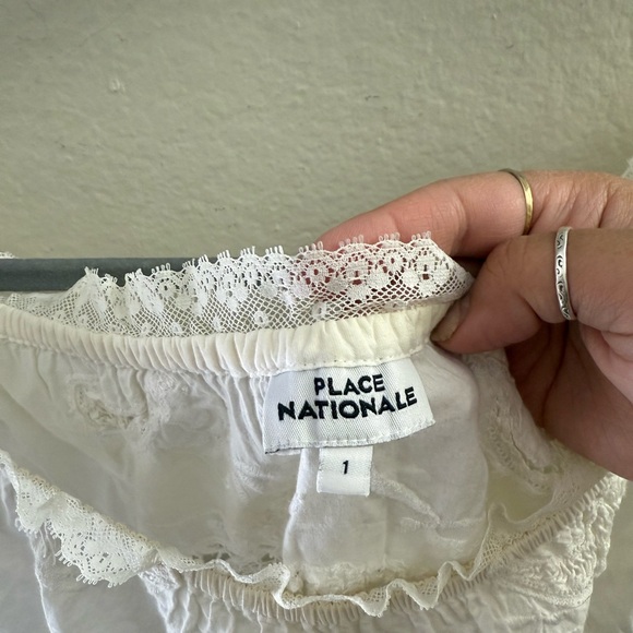 PLACE NATIONALE White Off The Shoulder Eyelet Top Lace Size 1 Bohemian - Picture 2 of 4